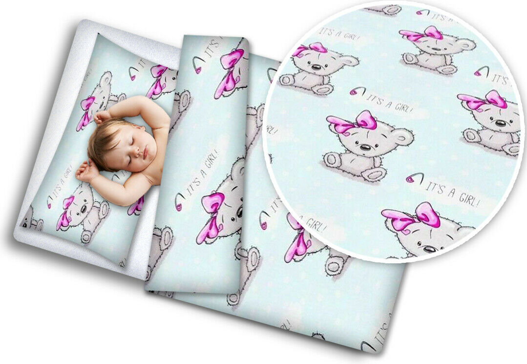 Bedding Set 4Pc Fit Kids Junior Bed 150X120 Teddy Girl Bear Mint