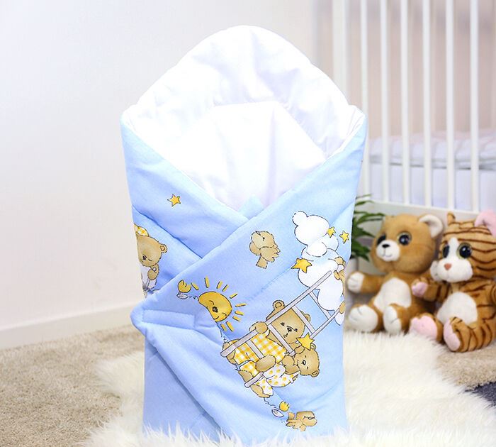 Baby Swaddle Wrap Newborn Bedding Blanket 100% Cotton Sleeping Bag Ladder Blue