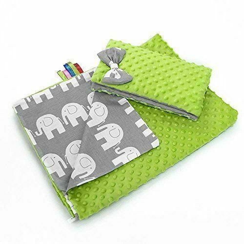 Warm Baby Blanket Dimple Cotton Quilt Pillow Double Sided 100X75cm Green - Elephants Grey