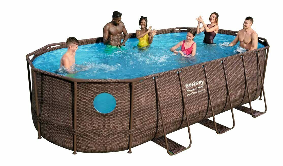 Bestway Power Steel Swim Vista Series 18Ft X 9Ft X 48In Oval Pool With Pump