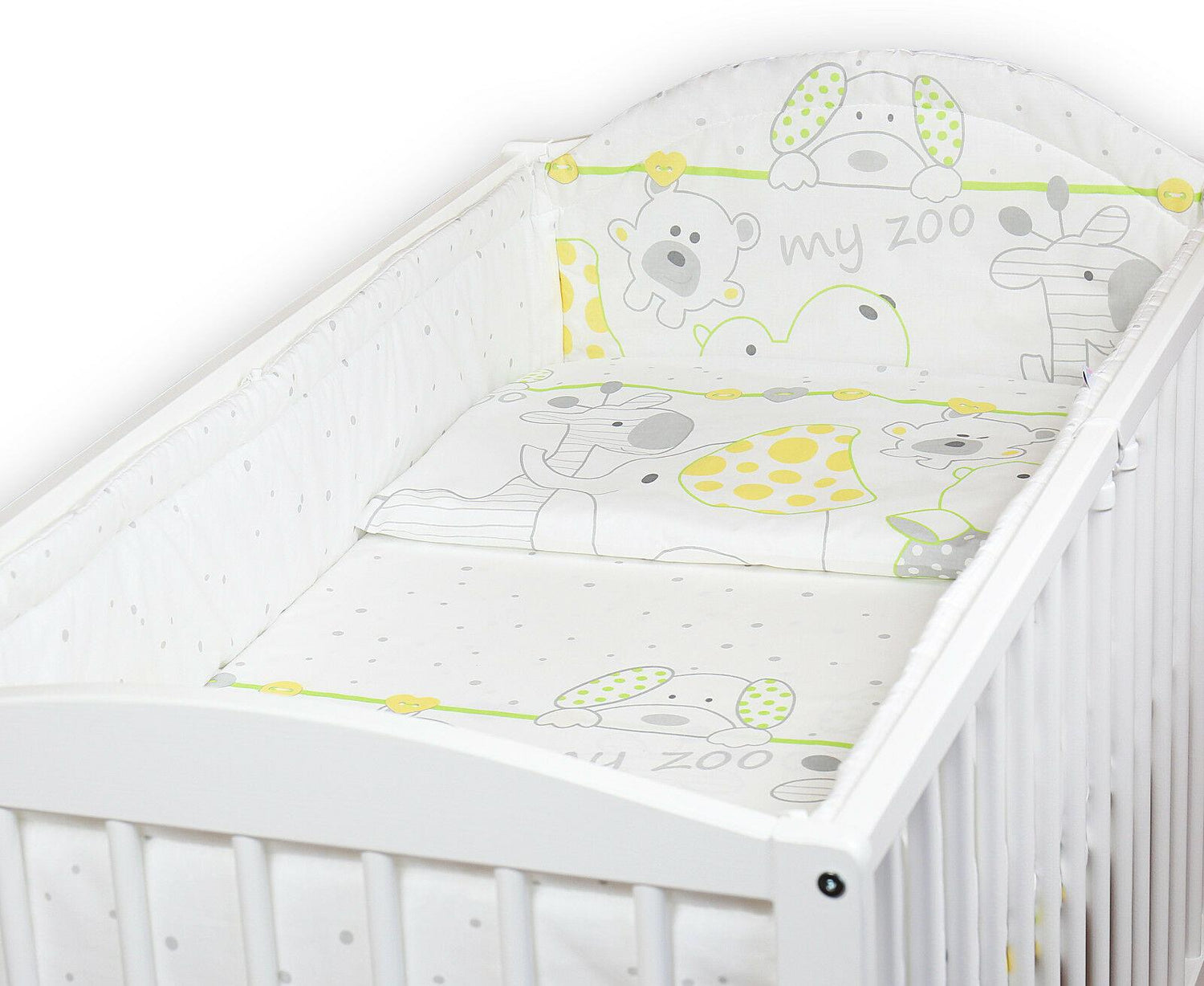Padded Bumper To Fit Baby Cot Bed All-Round Cotton 420cm Zoo Green