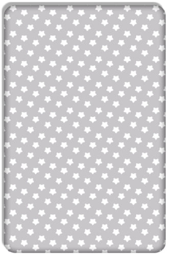 Baby Fitted Junior Bed Sheet Printed 100% Cotton Mattress 160X80cm Big White Stars On Grey