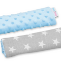 Dimple Belt Cover Car Seat Pram Pad Shoulder Soft Strap 2 Piece Blue/Small White Stars On Grey