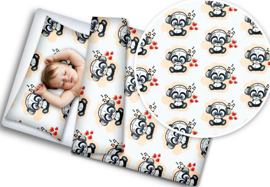 Baby 4Pc Bedding Set Pillow Duvet Quilt Fit Cotbed 140X70cm Music Panda