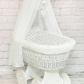 White Wicker Moses Basket with Wheels Baby+full Bedding Set Dimple White/ Small stars on White