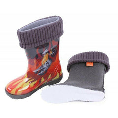 Wellies Kids Rain Snow Boots Removable Inner Lining Socks Wellington Flames - MyHappy Baby