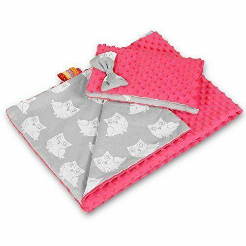 Warm Baby Blanket Double Sided Dimple Quilt Pillow 100X75cm Pink - Owls Grey