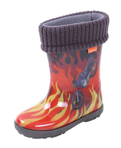 Wellies Kids Rain Snow Boots Removable Inner Lining Socks Wellington Flames - MyHappy Baby