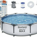 56408 Bestway 10Ft 305cmx76cm Grey Steel Pro Max Round Pool With Filtration Pump