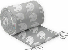 Padded Baby Bumper To Fit Cot 120x60 All Around 100% Cotton 360cm Bumper Elephants Grey - MyHappy Baby