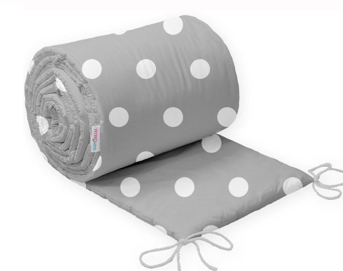 Padded Bumper To Fit Baby Cot Bed All-Round Cotton 420cm Dots Grey