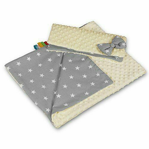 Warm Baby Blanket Dimple Cotton Quilt Pillow Double Sided 100X75cm Cream - Small White Stars On Grey