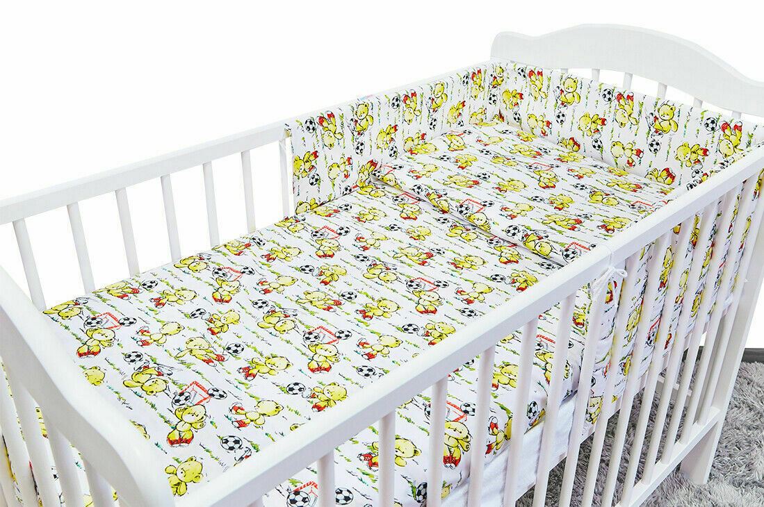 Baby 6Pc Bedding Set Pillow Duvet Quilt Sheet Bumper Fit Cotbed 140X70cm Football Teddy Bear