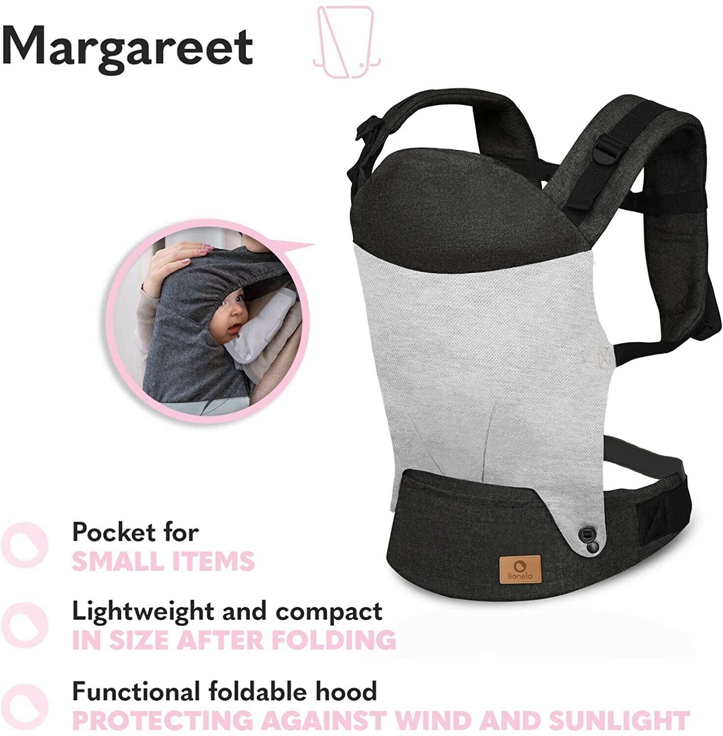 Lionelo Baby Carrier Margareet 3 Carrying Positions Belt Urban Gray