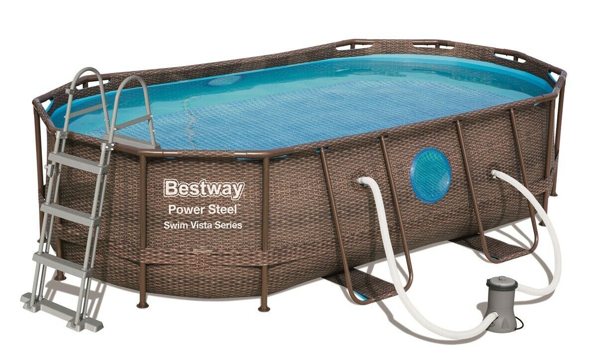 Bestway Power Steel Swim Vista Series 18Ft X 9Ft X 48In Oval Pool With Pump