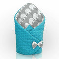 Baby Swaddle Wrap Newborn Dimple Cotton Infant Bedding Turquoise/ Elephants On Grey