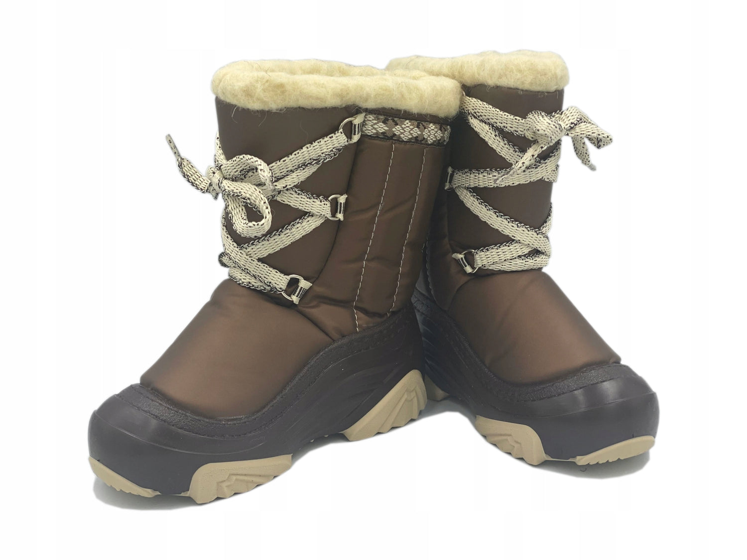 DEMAR Baby Kids Snow Winter Boots Woollen Fur - Brown/Ecru