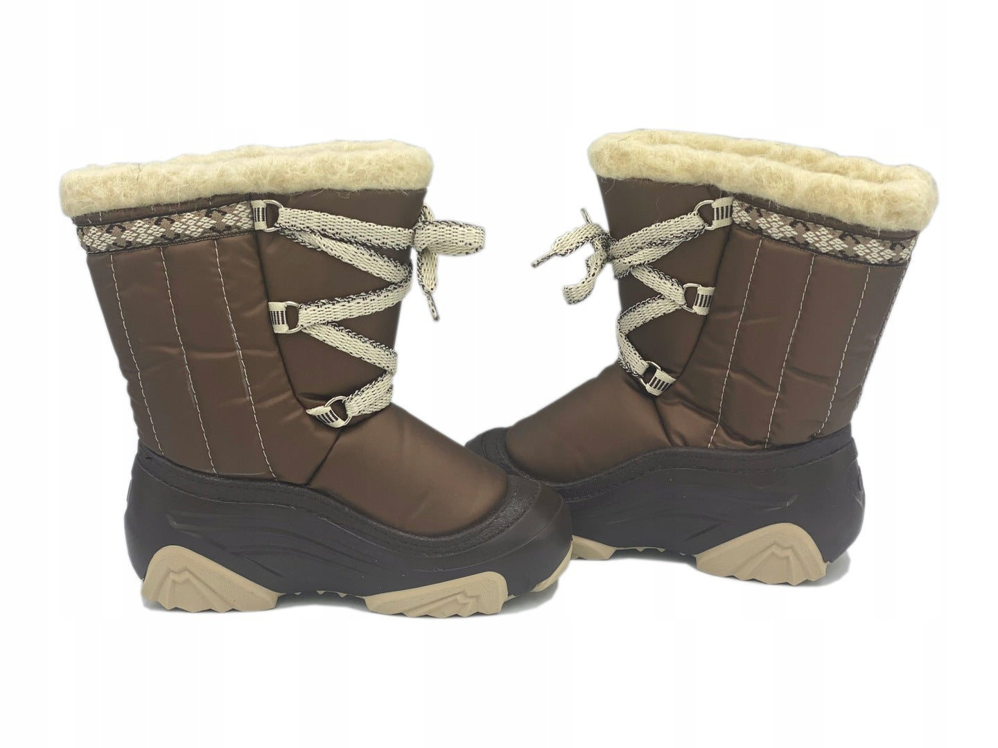 DEMAR Baby Kids Snow Winter Boots Woollen Fur - Brown/Ecru