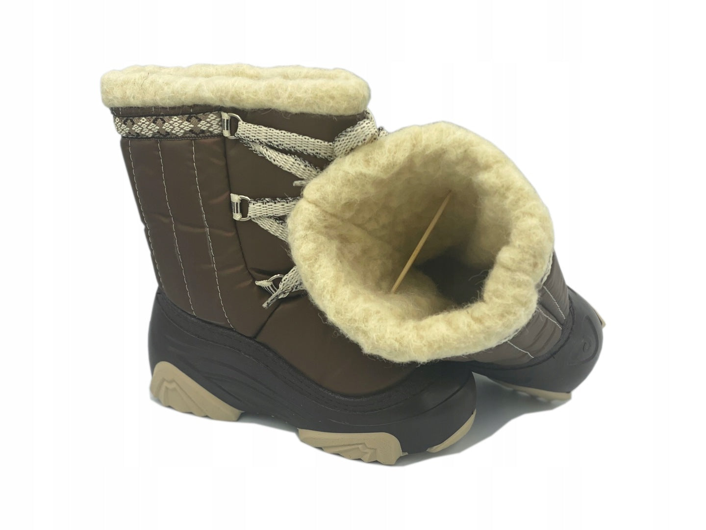 DEMAR Baby Kids Snow Winter Boots Woollen Fur - Brown/Ecru