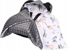 Baby Car Seat Hooded Blanket Double-sided GRAPHITE/ Dreamy Flight - MyHappy Baby