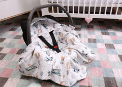 Baby Car Seat Hooded Blanket Double-sided GRAPHITE/ Dreamy Flight - MyHappy Baby