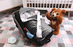 Baby Car Seat Hooded Blanket Double-sided GRAPHITE/ Dreamy Flight - MyHappy Baby