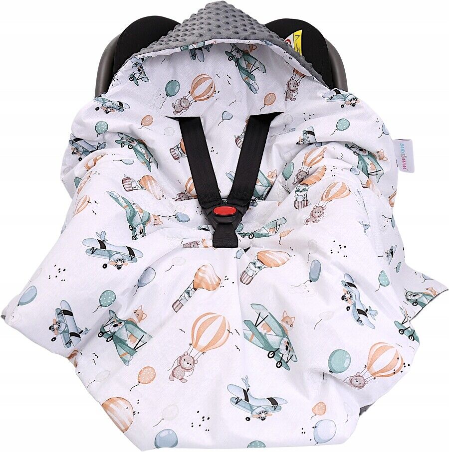 Baby Car Seat Hooded Blanket Double-sided GRAPHITE/ Dreamy Flight