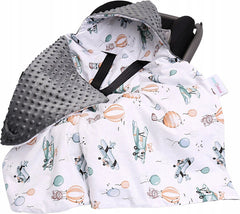 Baby Car Seat Hooded Blanket Double-sided GRAPHITE/ Dreamy Flight - MyHappy Baby