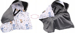 Baby Car Seat Hooded Blanket Double-sided Snuggle Swaddle Wrap GRAPHITE/ Forest friends - MyHappy Baby