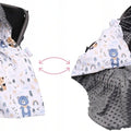 Baby Car Seat Hooded Blanket Double-sided Snuggle Swaddle Wrap GRAPHITE/ Forest friends
