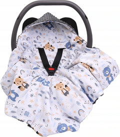 Baby Car Seat Hooded Blanket Double-sided Snuggle Swaddle Wrap GRAPHITE/ Forest friends - MyHappy Baby