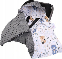 Baby Car Seat Hooded Blanket Double-sided Snuggle Swaddle Wrap GRAPHITE/ Forest friends - MyHappy Baby