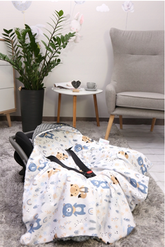Baby Car Seat Hooded Blanket Double-sided Snuggle Swaddle Wrap GRAPHITE/ Forest friends - MyHappy Baby