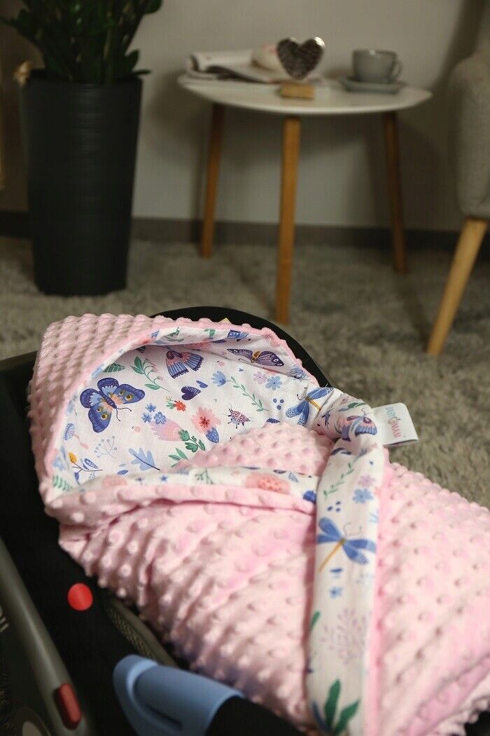 Minky hooded blanket PINK/ On the Meadow