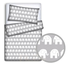 Baby 4Pc Bedding Set Pillow Duvet Quilt Fit Cotbed 140x70cm Elephants Grey - MyHappy Baby