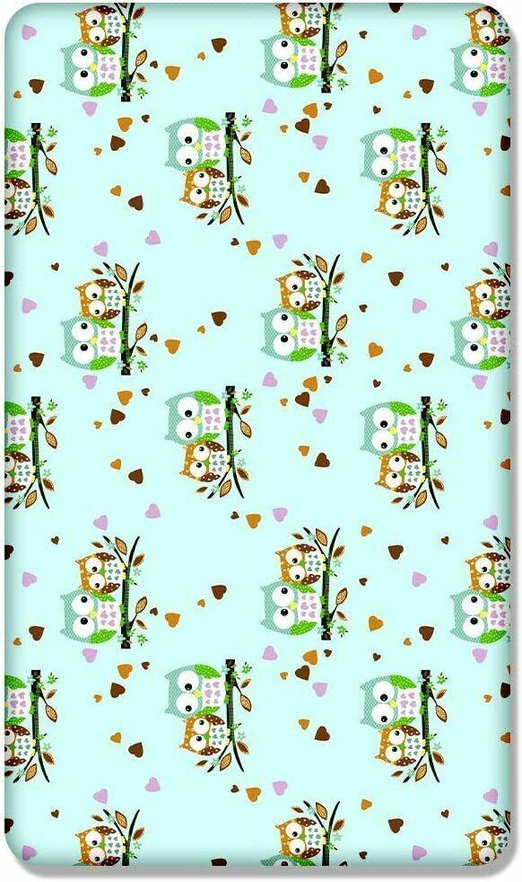 Baby Fitted Junior Bed Sheet Printed 100% Cotton Mattress 160X70cm Owls Turquoise