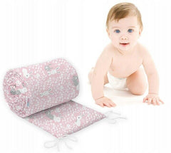 Baby Padded Bumper 100% Cotton To Fit Crib All Round 260cm Bunny Pink - MyHappy Baby