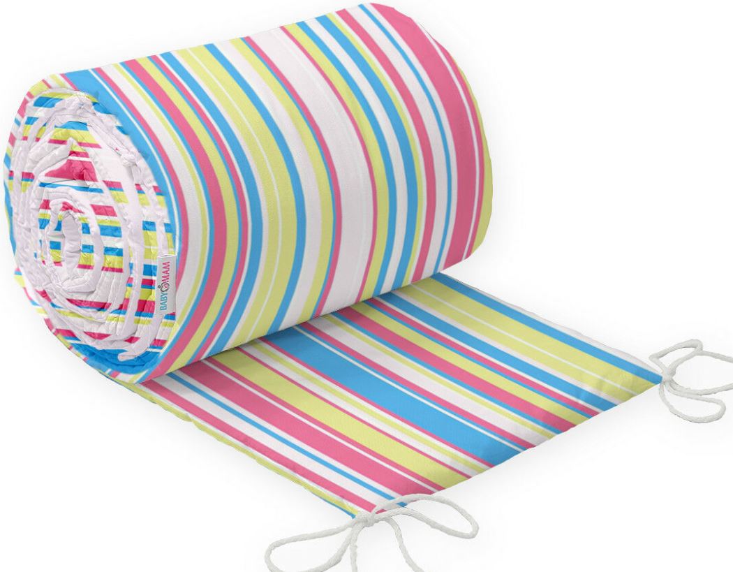 Padded Bumper To Fit Baby Cot Bed All-Round Cotton 420cm Magenta Stripes