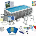 Bestway 13.6Ft Rectangular Swimming Pool 412X201X122cm Grey Rattan + Accessories