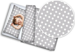 Baby 4Pc Bedding Set Pillow Duvet Quilt Fit Cotbed 140x70cm Big White Stars On Grey - MyHappy Baby