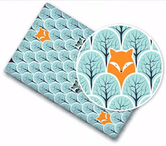 100% cotton fitted sheet printed design for baby crib 90x40cm Fox in forest turquoise - MyHappy Baby