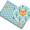 100% cotton fitted sheet printed design for baby crib 90x40cm Fox in forest turquoise