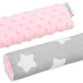 Dimple Belt Cover Car Seat Pram Pad Shoulder Soft Strap 2 Piece Pink/Big White Stars On Grey