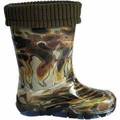 Wellies Kids Rain Snow Boots Removable Inner Lining Socks Wellington Brown Lava - MyHappy Baby