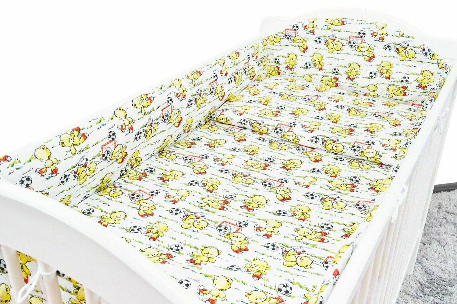 Padded Bumper To Fit Baby Cot Bed All-Round Cotton 420cm Football Teddy Bear