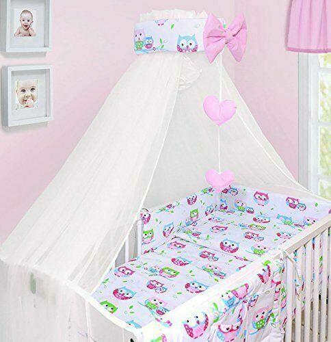 Baby bedding 6pc cotton set pillow duvet bumper cot 120x60 - Owls white