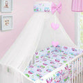 Baby bedding 6pc cotton set pillow duvet bumper cot 120x60 - Owls white