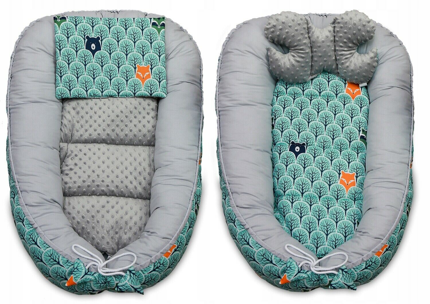 Baby 6pc Double-sided soft infant Cocoon Fox in Forest Turkus/ Grey