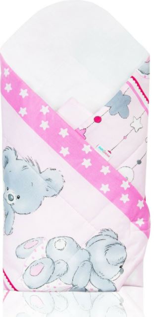 Baby Swaddle Wrap Newborn Bedding Blanket 100% Cotton Sleeping Bag Cuddle Bears Pink