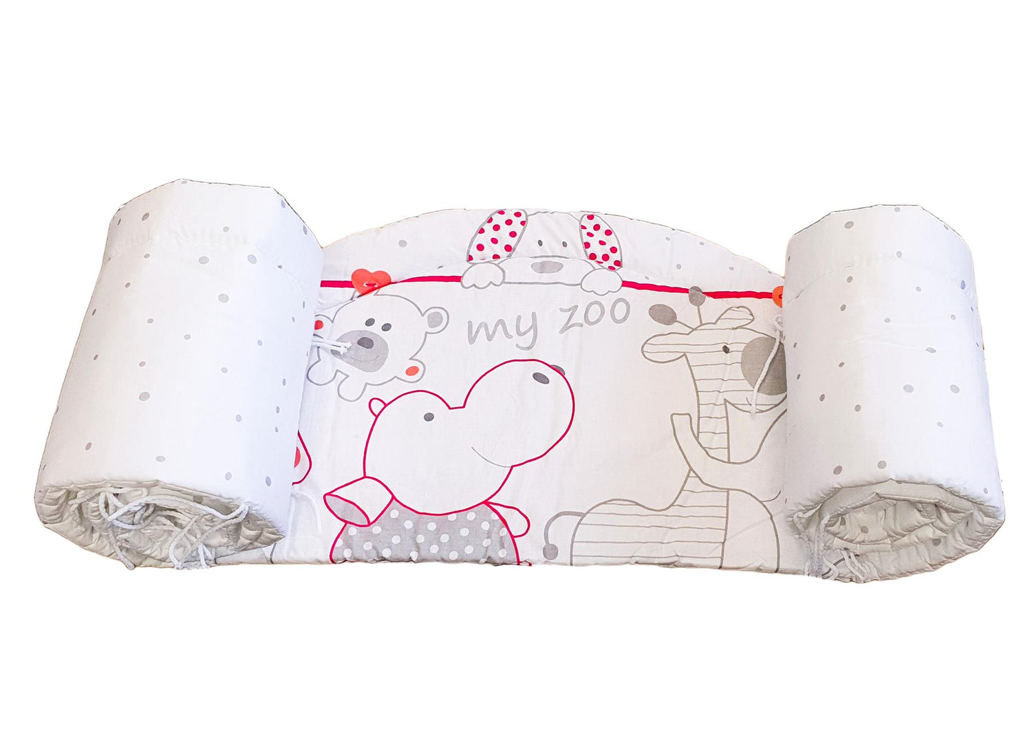 Padded Bumper To Fit Baby Cot Bed All-Round Cotton 420cm Zoo Red